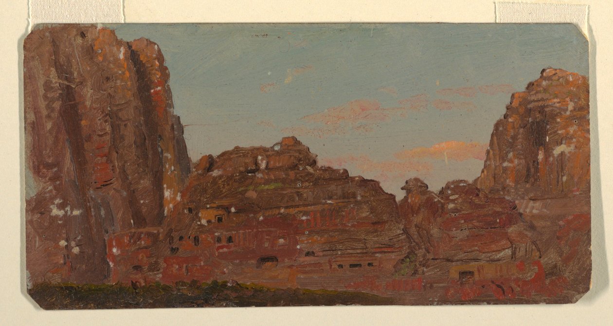 Kresba, Petra, skalní komnaty Khirbet en-Nasara, únor 1868 od Frederic Edwin Church