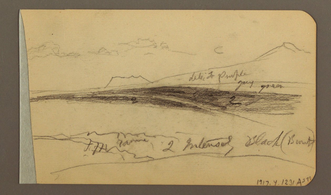 Kresba, Rovina, kopec, město; Verso: Horský masiv, 1889 od Frederic Edwin Church