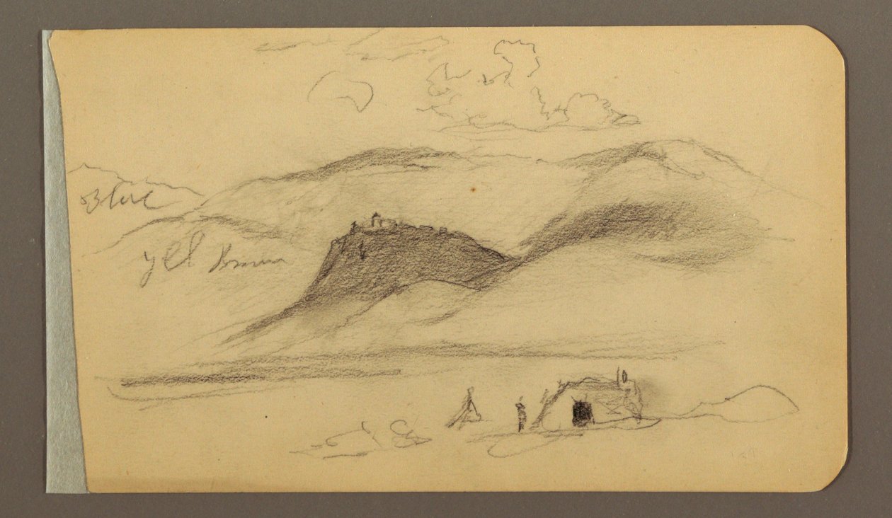 Kresba, Rovina, kopec, město; Verso: Horský masiv, 1889 od Frederic Edwin Church