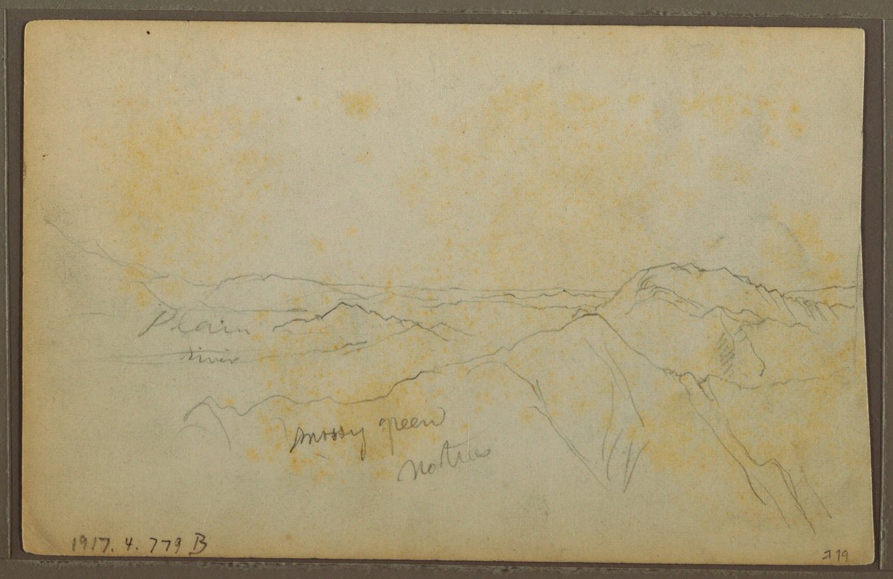 Kresba, Popayan, Kolumbie; Verso: Horská krajina, Kolumbie, 9. srpna 1853 od Frederic Edwin Church