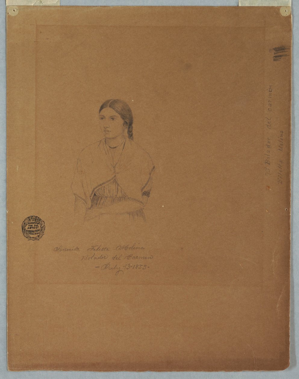 Kresba, Portrét bolivijské dívky: Senorita Filetta Molina Bolador del Carmen, Kolumbie, 13. července 1853 od Frederic Edwin Church