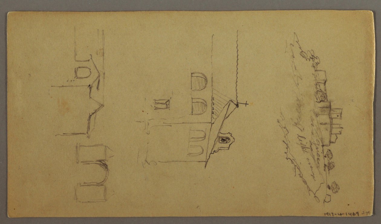 Kresba, Recto: Dvě c, brána, pravděpodobně 1868-69. od Frederic Edwin Church