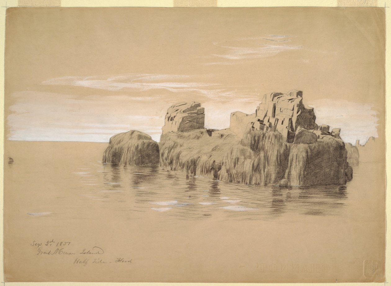 Kresba, Skály na pobřeží, ostrov Grand Manan, Kanada, 2. září 1851 od Frederic Edwin Church