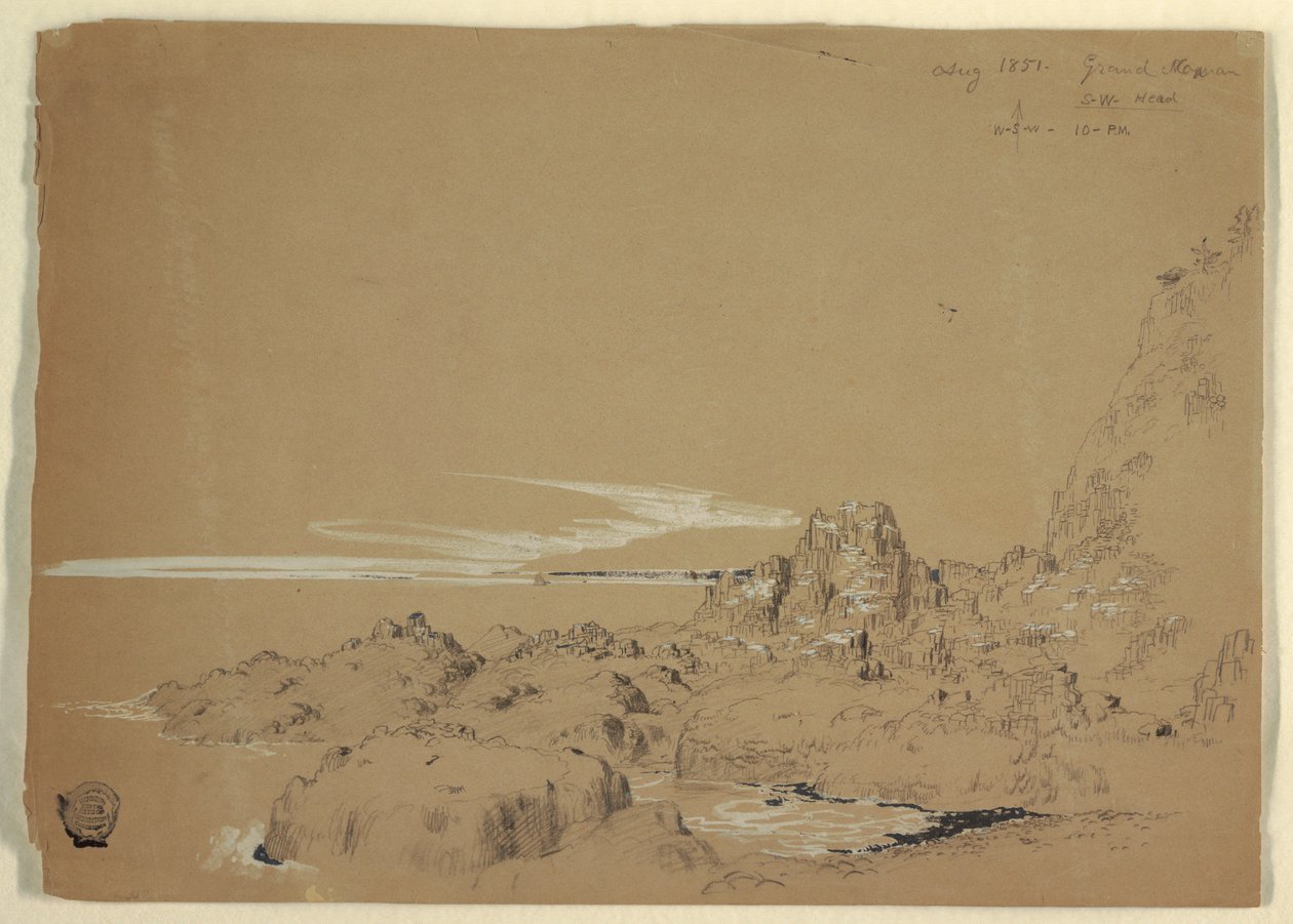 Kresba, Skalnaté pobřeží, Grand Manan, Kanada, srpen 1851 od Frederic Edwin Church