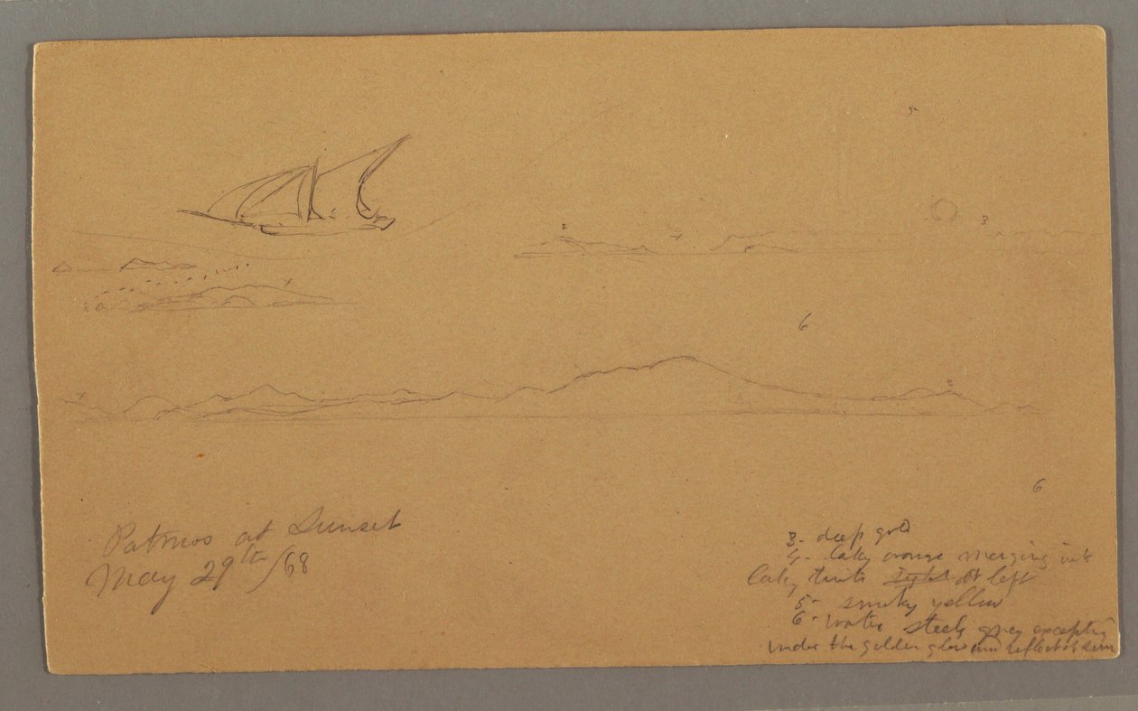 Kresba, plachetnice, hornaté pobřeží, ostrovy, 29. května 1868 od Frederic Edwin Church
