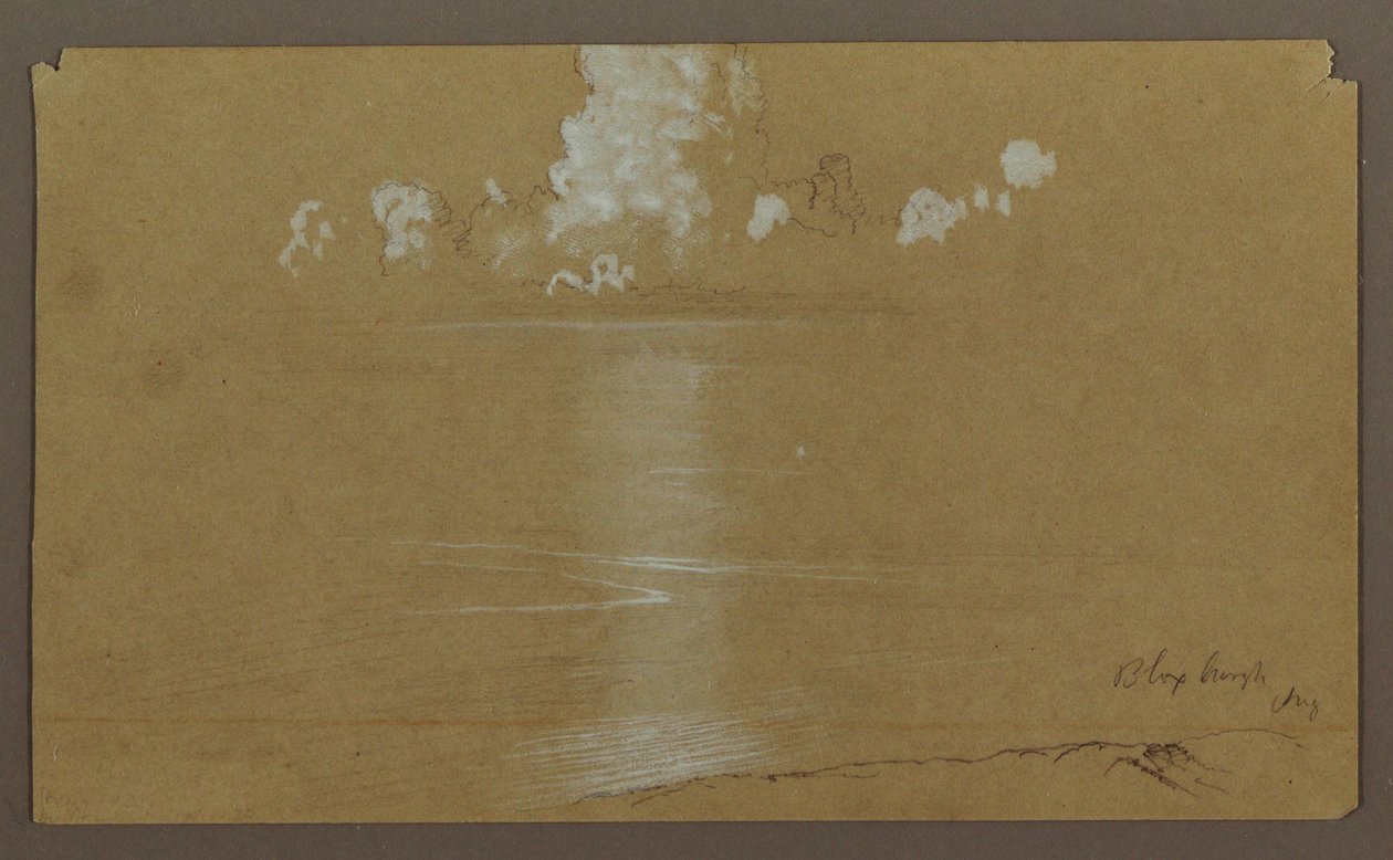 Kresba, Mořská krajina, Bloxburgh; Verso: Kopce a moře, srpen 1865 od Frederic Edwin Church