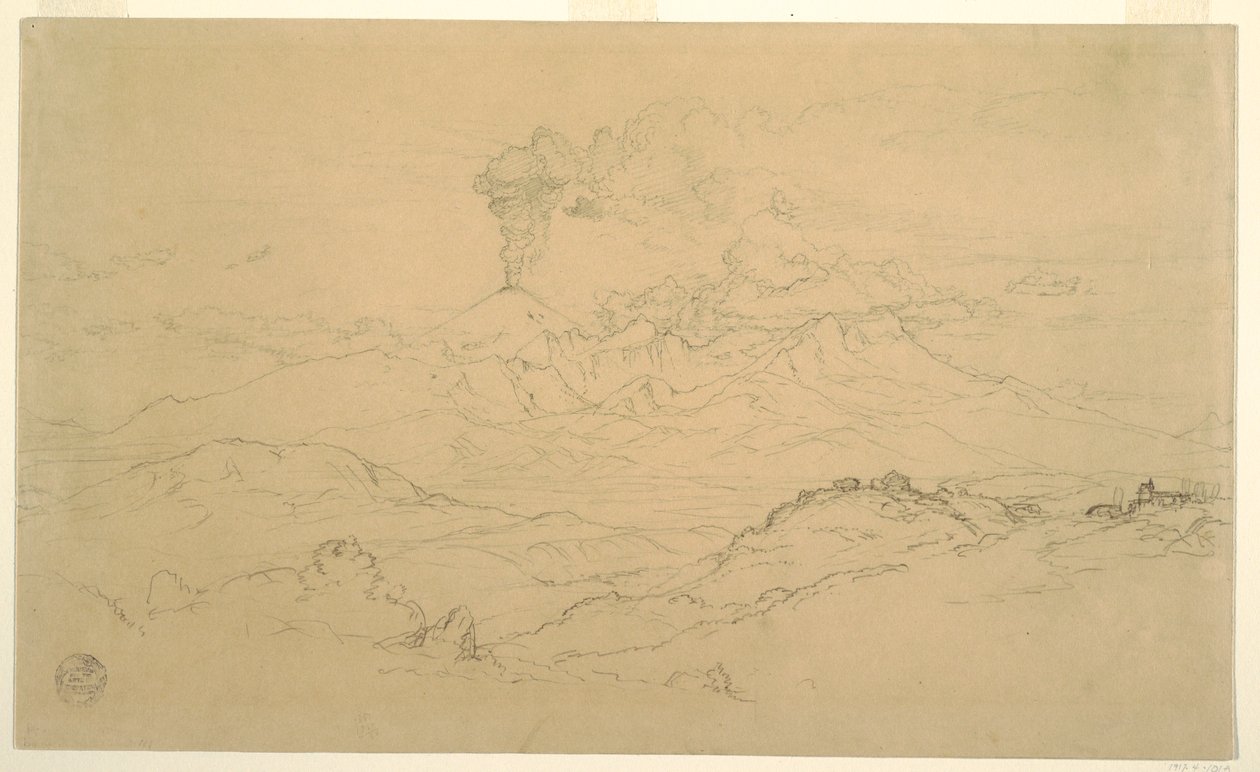 Kresba, Kouř stoupající ze sopky Cotopaxi, Ekvádor, 1857 od Frederic Edwin Church