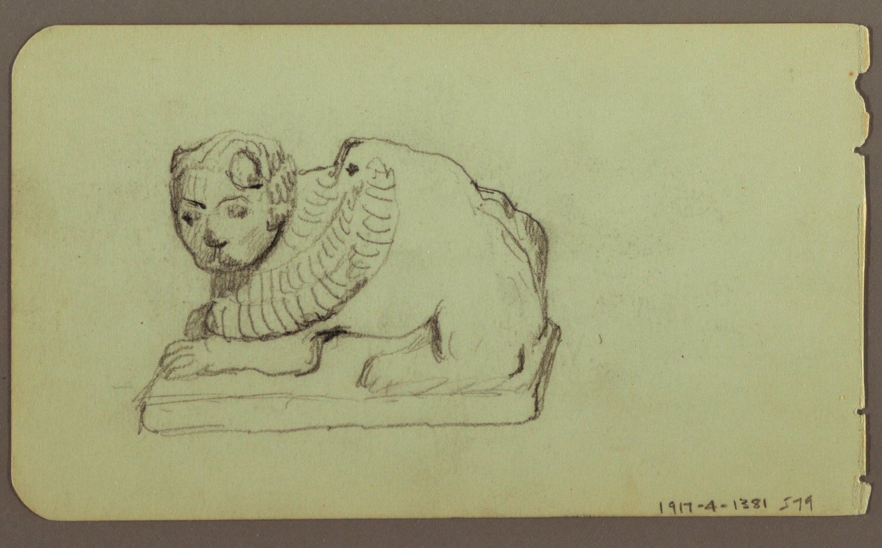 Kresba, Socha lva, Skiff; Verso: Socha lva, prosinec 1883 od Frederic Edwin Church