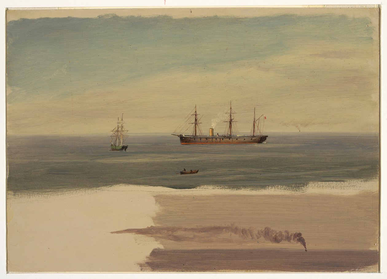 Kresba, Parník a plachetnice, červenec 1859 od Frederic Edwin Church