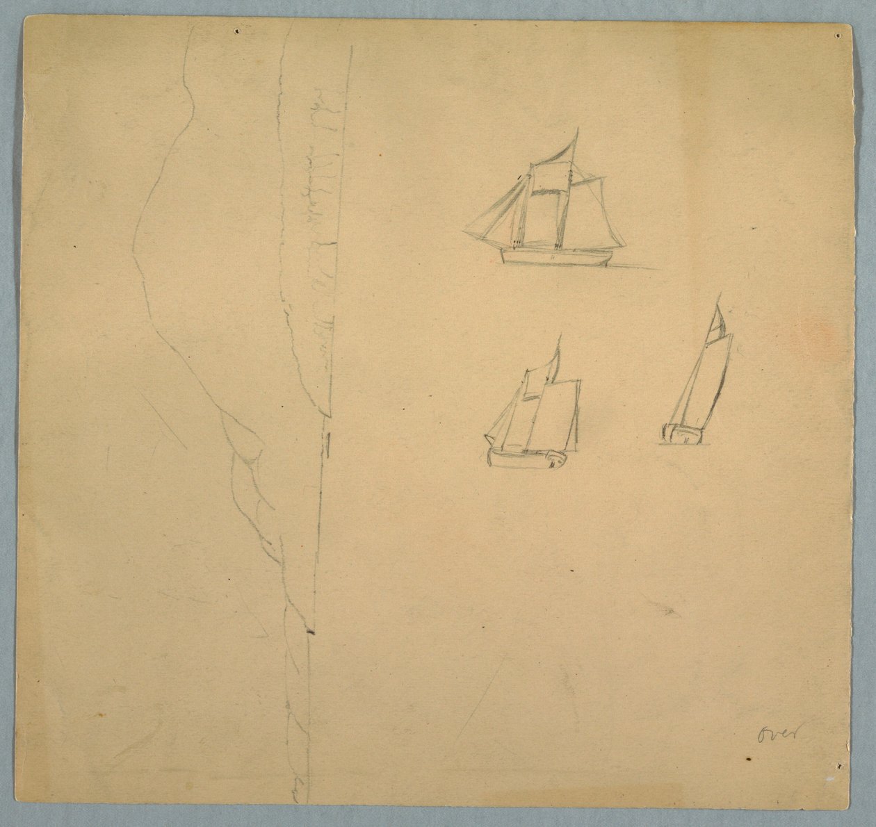 Kresba, Studie krajiny a lodí, 1850-51 od Frederic Edwin Church