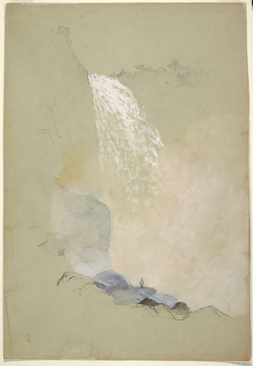 Kresba, Studie vodopádů Tequendama u Bogoty, Kolumbie, červenec 1853 od Frederic Edwin Church