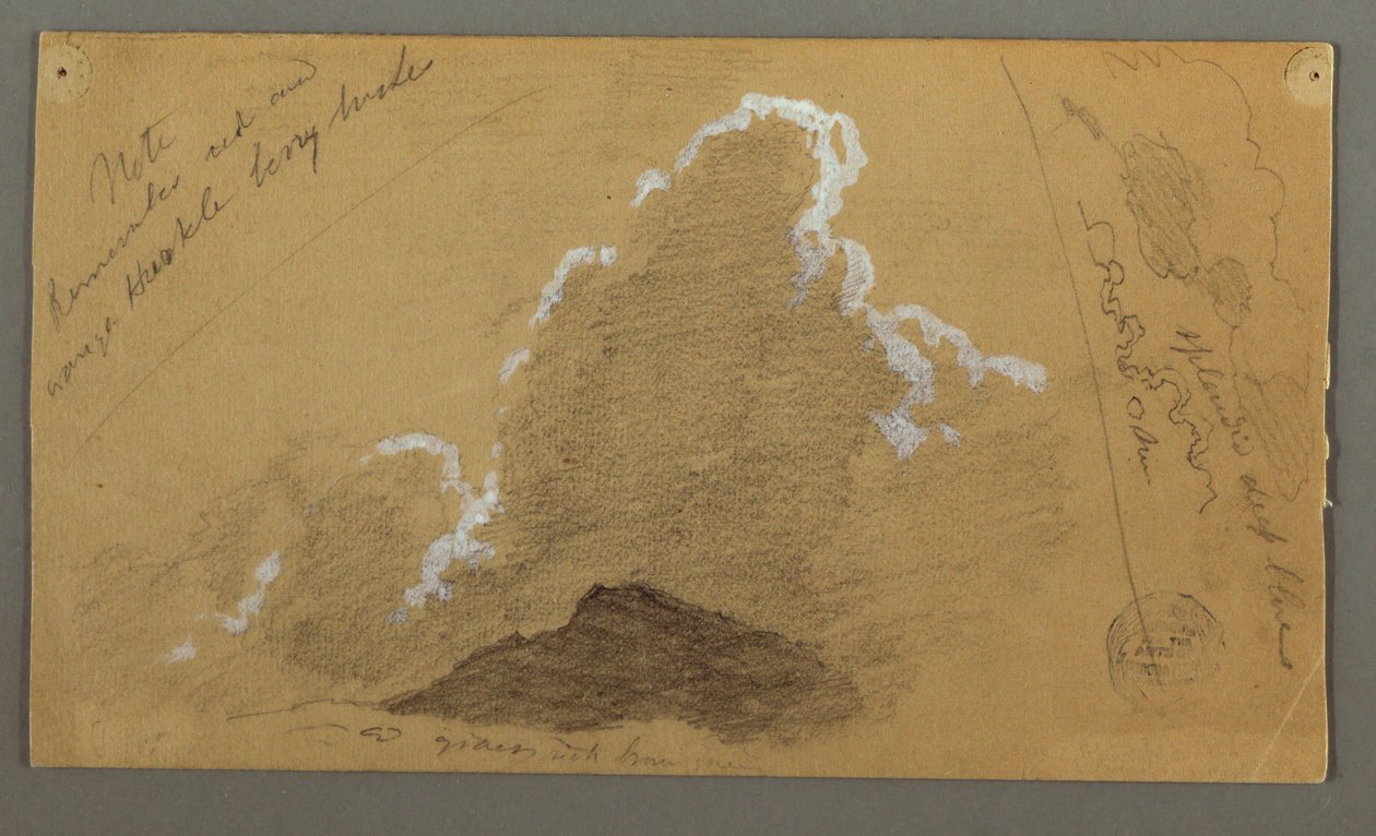 Kresba, Vrchol s velkými mraky, pravděpodobně 1868 od Frederic Edwin Church
