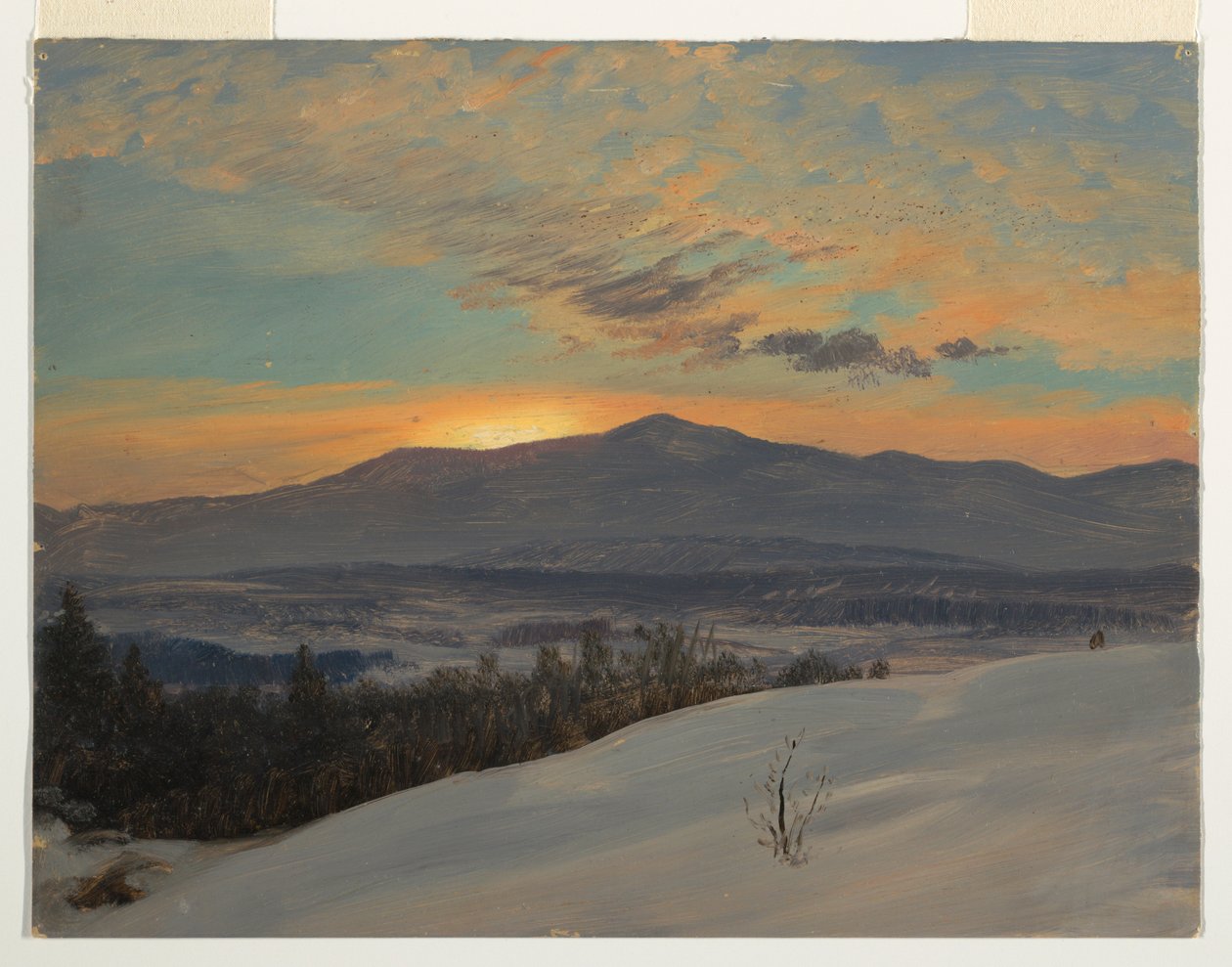 Kresba, Západ slunce v údolí Hudson, zima, 1870-80 od Frederic Edwin Church