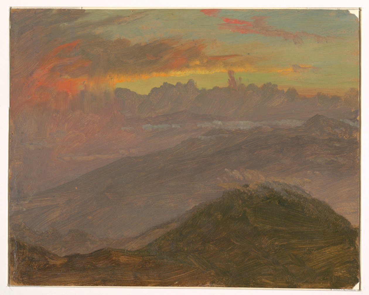 Kresba, Západ slunce a hory, červenec 1865 od Frederic Edwin Church