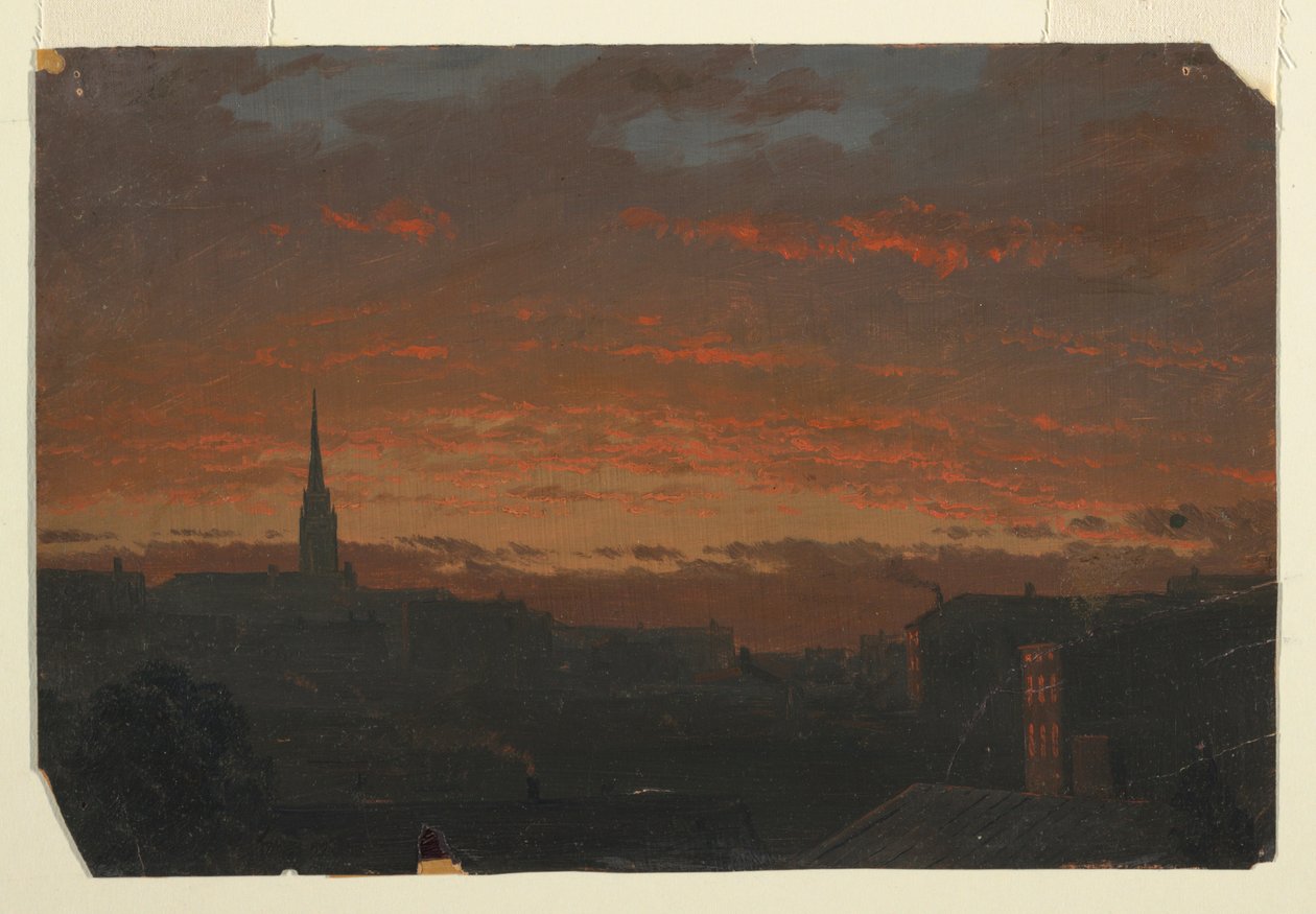 Kresba, Západ slunce u Hudsonu, New York, asi 1860 od Frederic Edwin Church