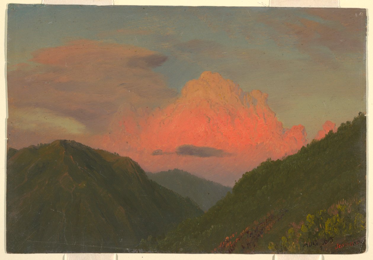 Kresba, Západ slunce nad vrcholky kopců, Jamajka, Západní Indie, srpen 1865 od Frederic Edwin Church
