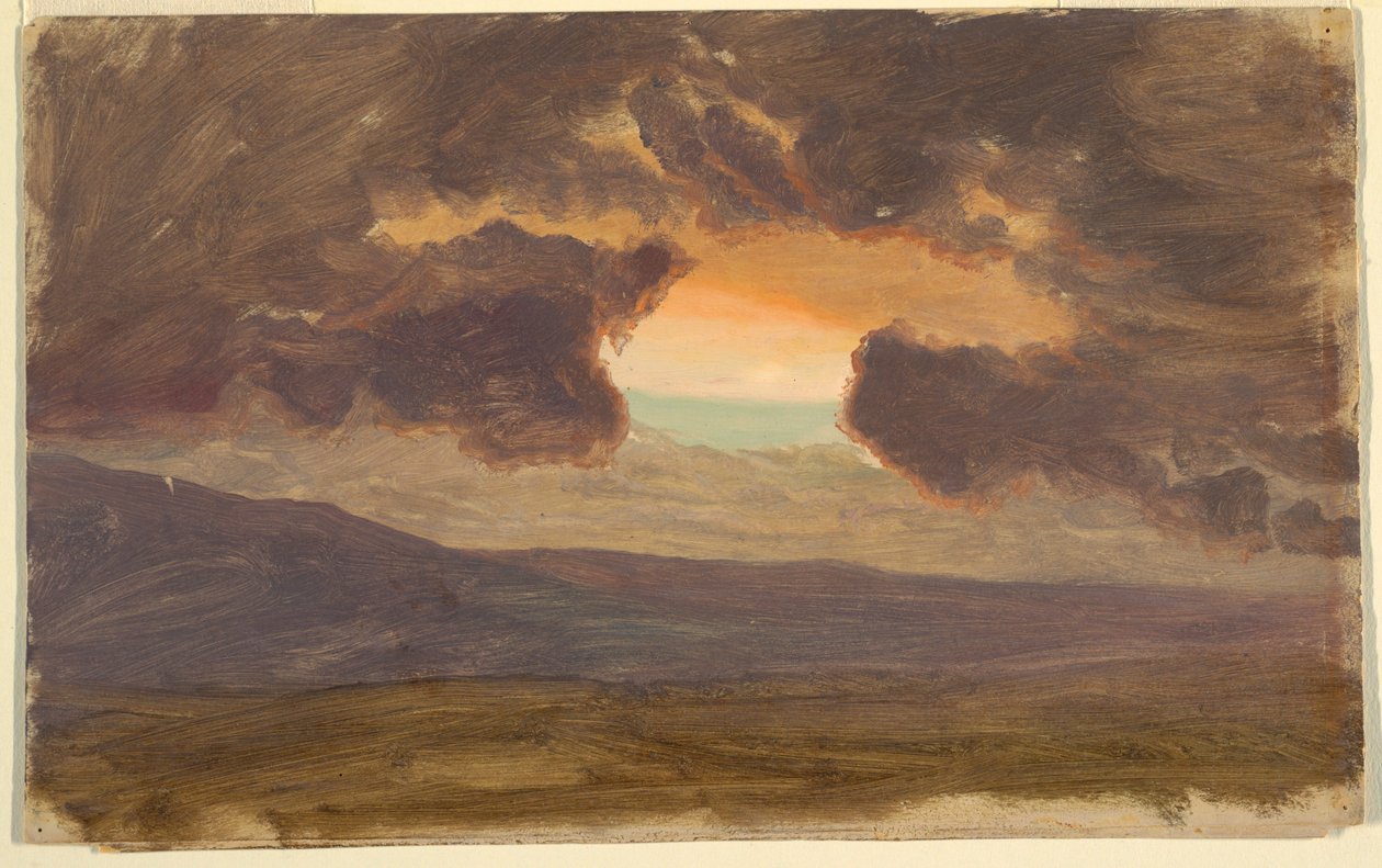 Kresba, Západ slunce nad holými kopci, 1870-80 od Frederic Edwin Church