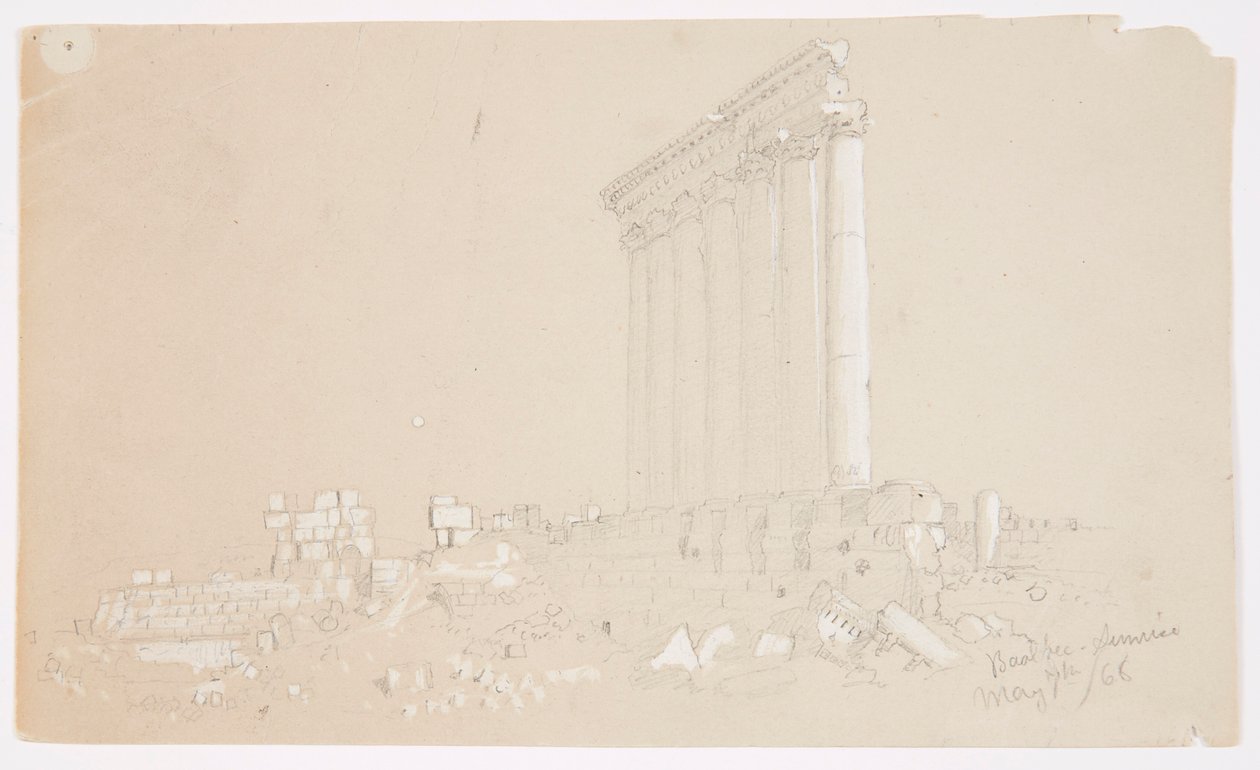 Kresba, Jupiterův chrám při východu slunce, Baalbek, 7. května 1868 od Frederic Edwin Church