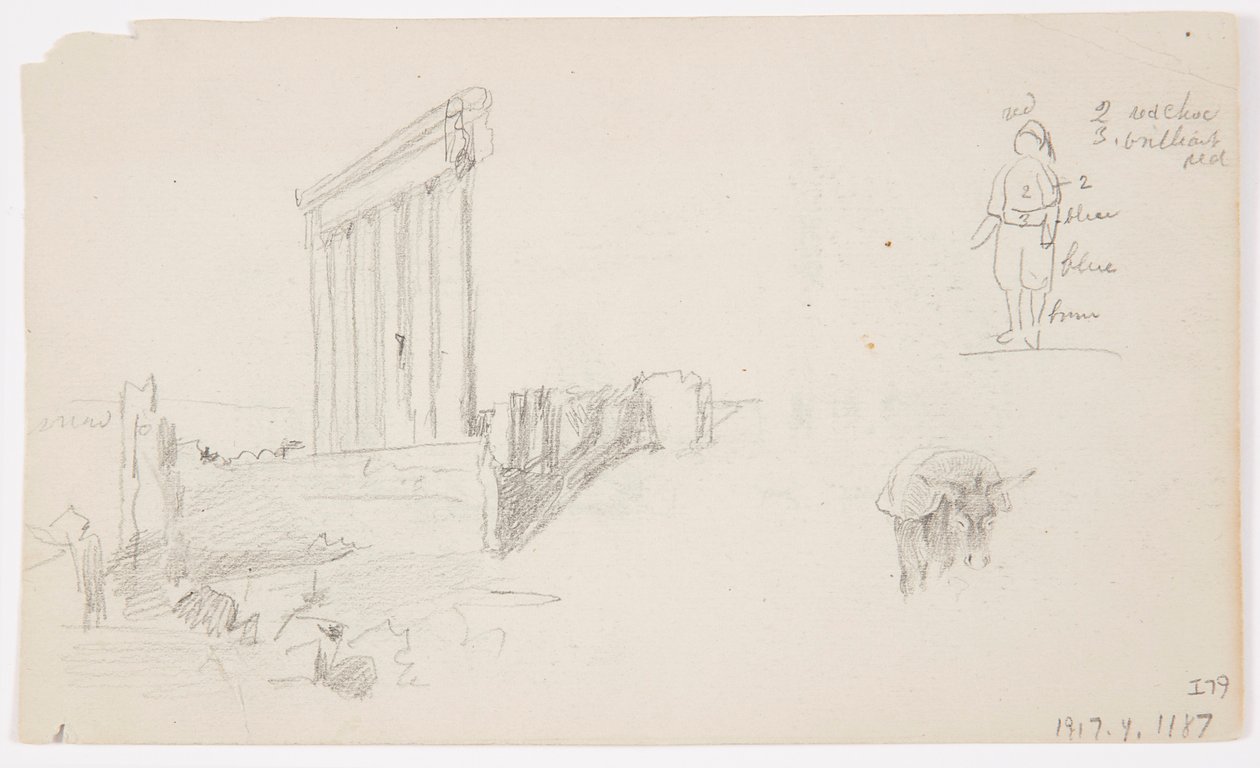 Kresba, Jupiterův chrám při východu slunce, Baalbek, 7. května 1868 od Frederic Edwin Church