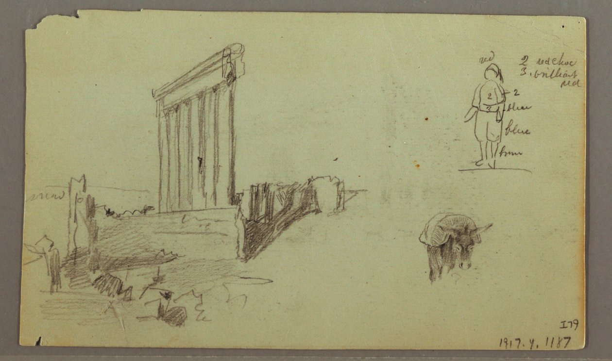 Kresba, Jupiterův chrám při východu slunce, Baalbek, 7. května 1868 od Frederic Edwin Church