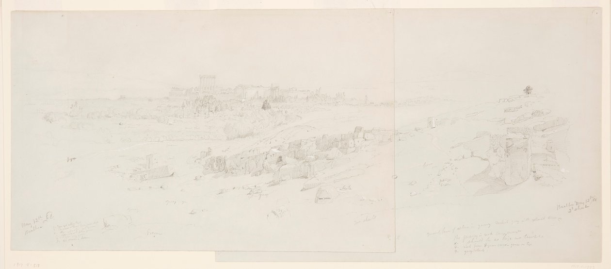 Kresba, Chrámy za ranního světla, Baalbek, 12. května 1868 od Frederic Edwin Church