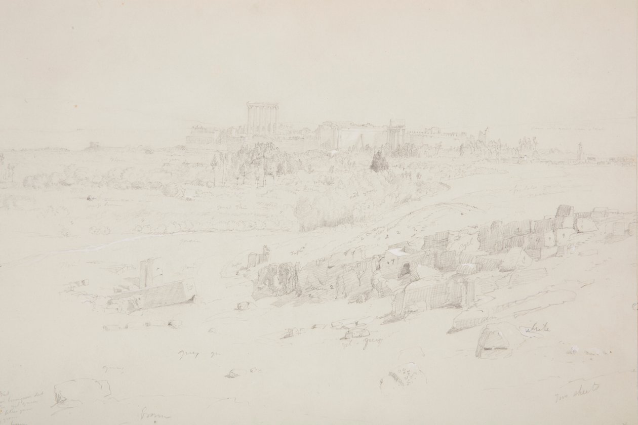 Kresba, Chrámy za ranního světla, Baalbek, 12. května 1868 od Frederic Edwin Church