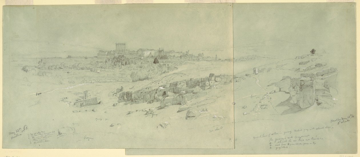 Kresba, Chrámy za ranního světla, Baalbek, 12. května 1868 od Frederic Edwin Church