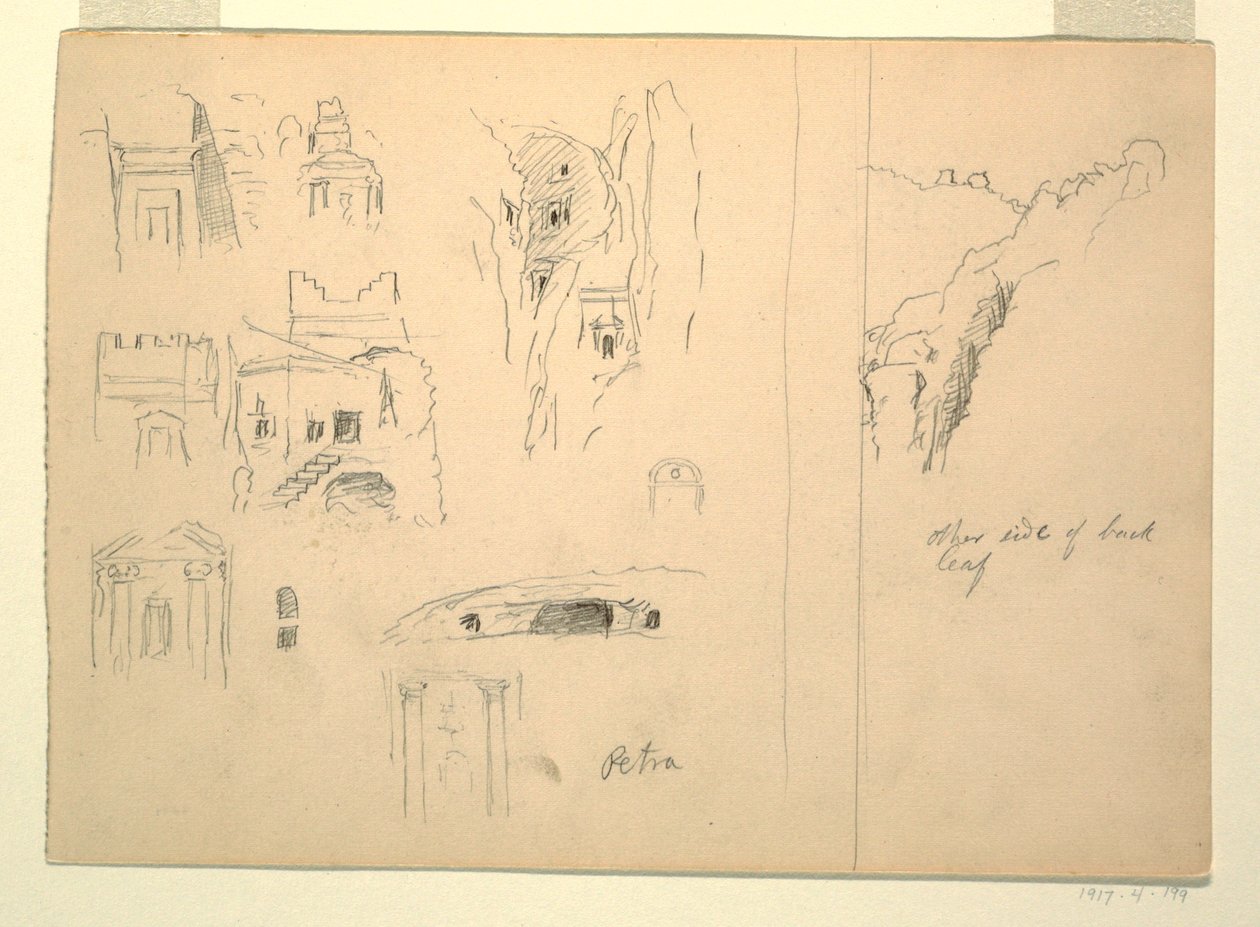 Kresba, Deset studií hrobek a pohled na skály, Petra, Jordánsko, 26. února 1868 od Frederic Edwin Church