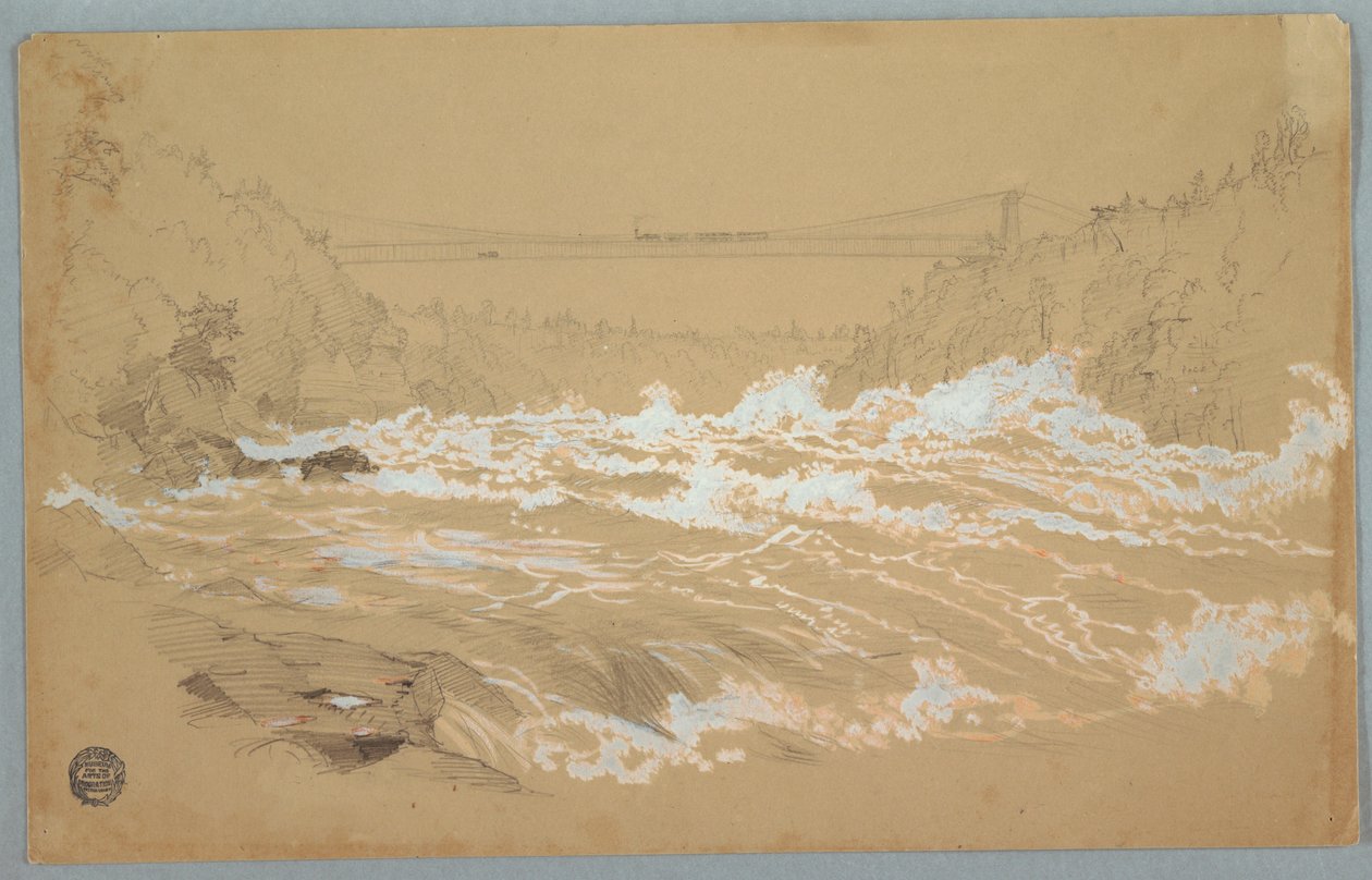 Kresba, Soutěska, Niagara, Pohled k visutému mostu od Frederic Edwin Church