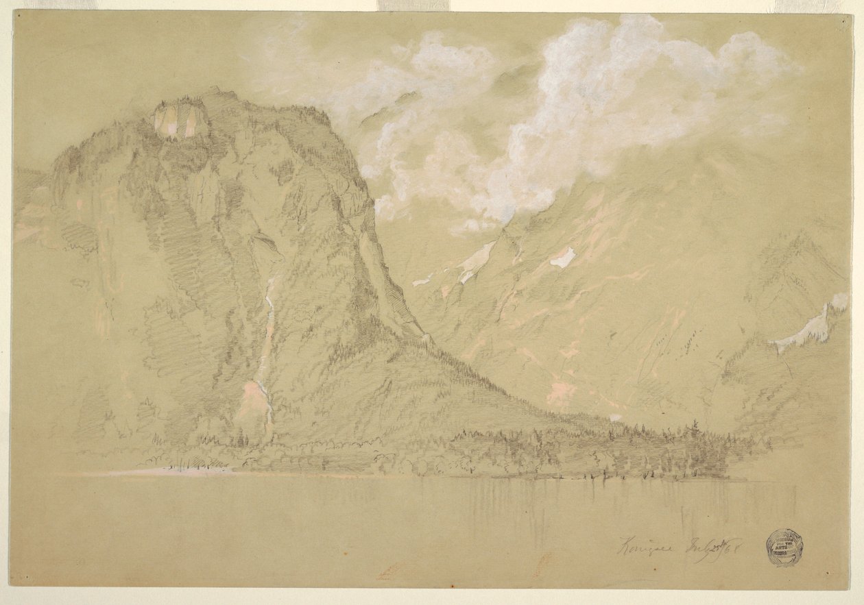 Kresba, Königssee a vodopády Schrainbach, červenec 1868 od Frederic Edwin Church