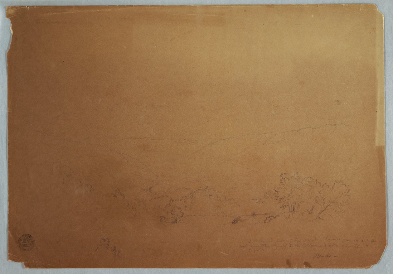 Kresba, Pohled do údolí poblíž Pandi, Kolumbie, červenec 1853 od Frederic Edwin Church