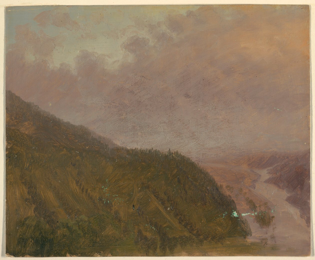 Kresba, Údolí z vrcholu vysokého kopce (Evropa), 1860-70 od Frederic Edwin Church