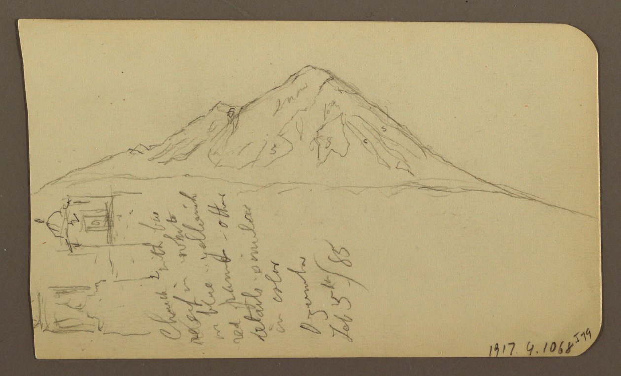 Kresba, Pohled poblíž břehu jezera, Cuitzeo; Verso: pohled poblíž břehu jezera, Cuitzeo, únor 1885 od Frederic Edwin Church