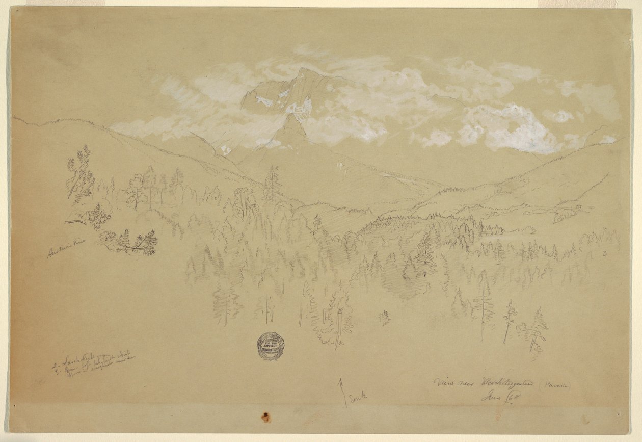 Kresba, Pohled na Berchtesgaden, Bavorsko, červen 1868 od Frederic Edwin Church