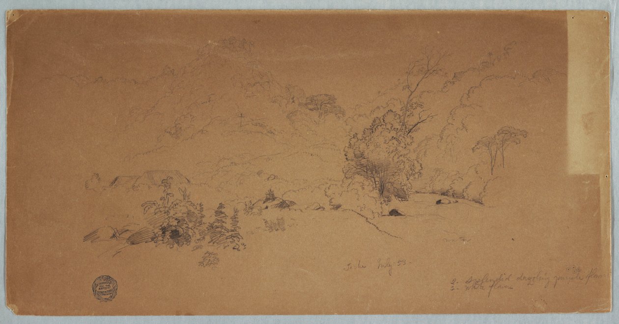 Kresba, Pohled na Toche, Kolumbie, červenec 1853 od Frederic Edwin Church