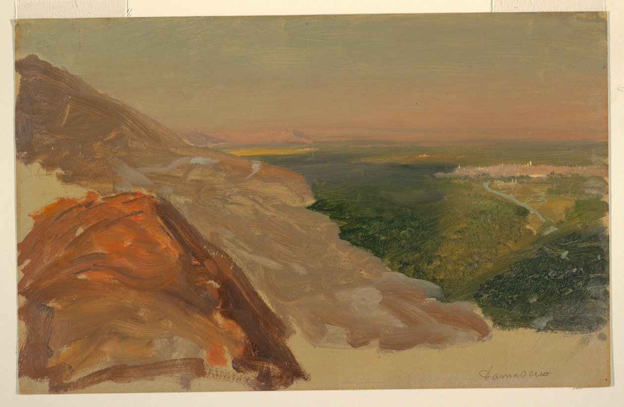 Kresba, Pohled na planinu s Damaškem v Sýrii z hor, květen 1868 od Frederic Edwin Church