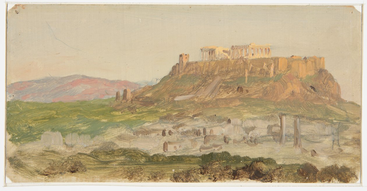 Kresba, Pohled na Akropoli od jihu, Athény, duben 1869 od Frederic Edwin Church