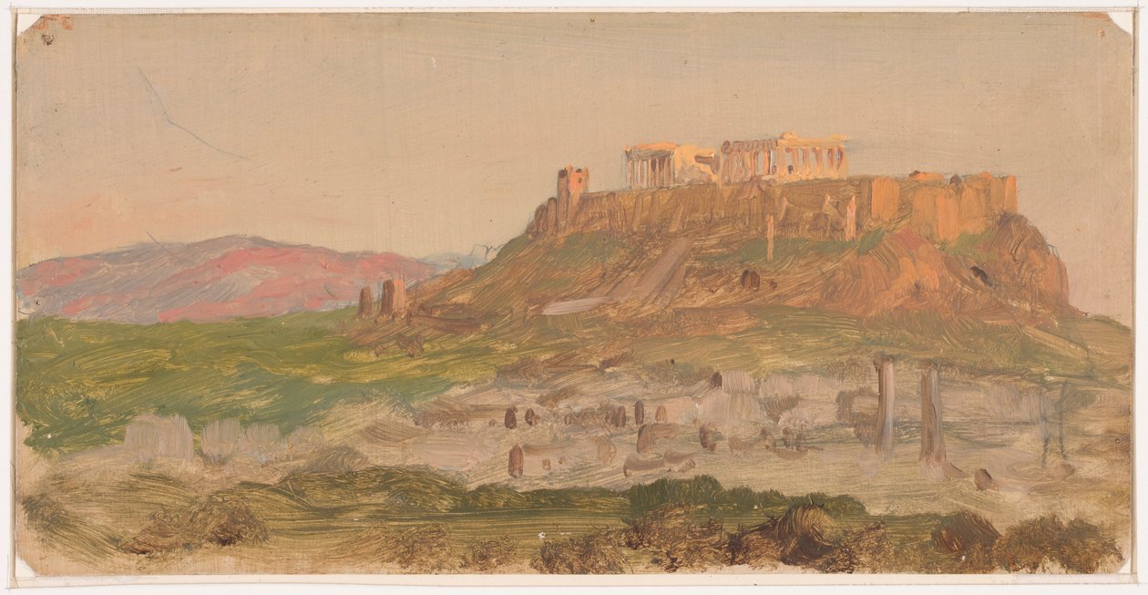 Kresba, Pohled na Akropoli od jihu, Athény, duben 1869 od Frederic Edwin Church