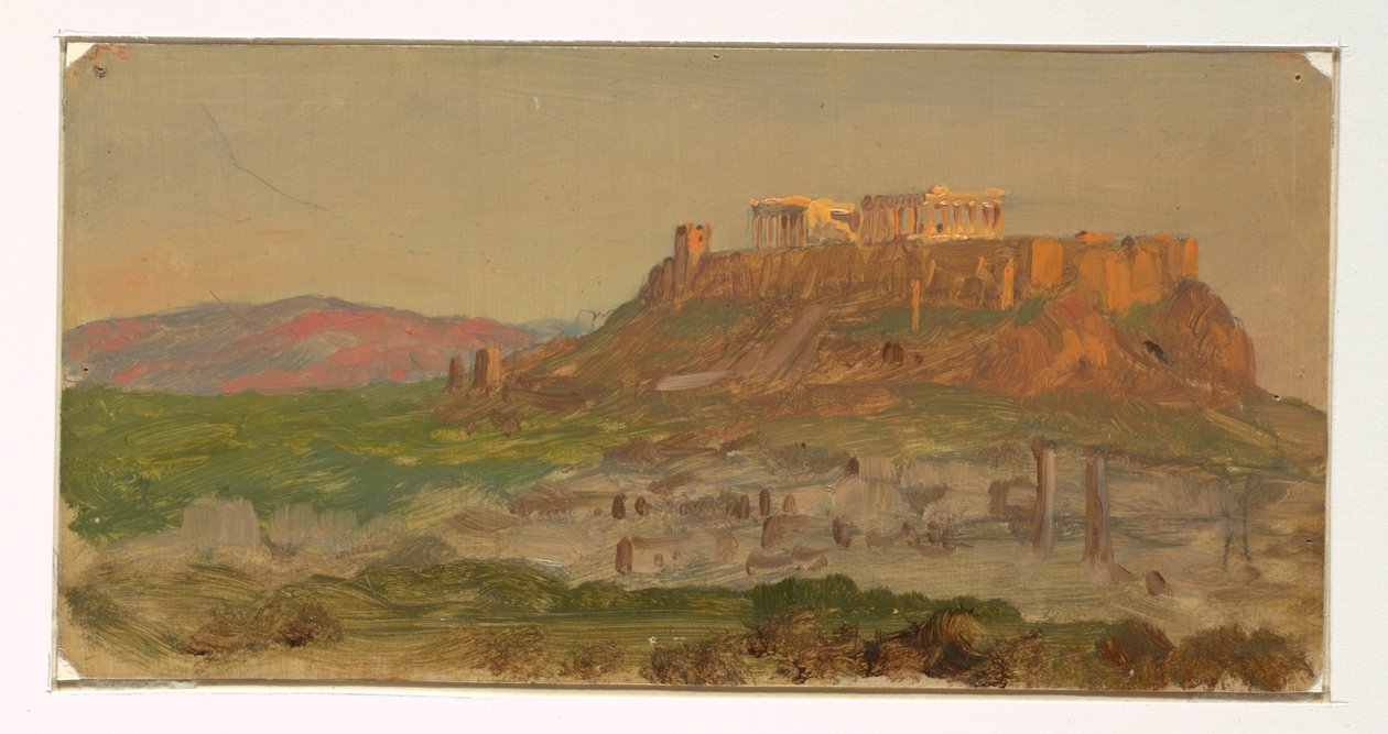Kresba, Pohled na Akropoli od jihu, Athény, duben 1869 od Frederic Edwin Church