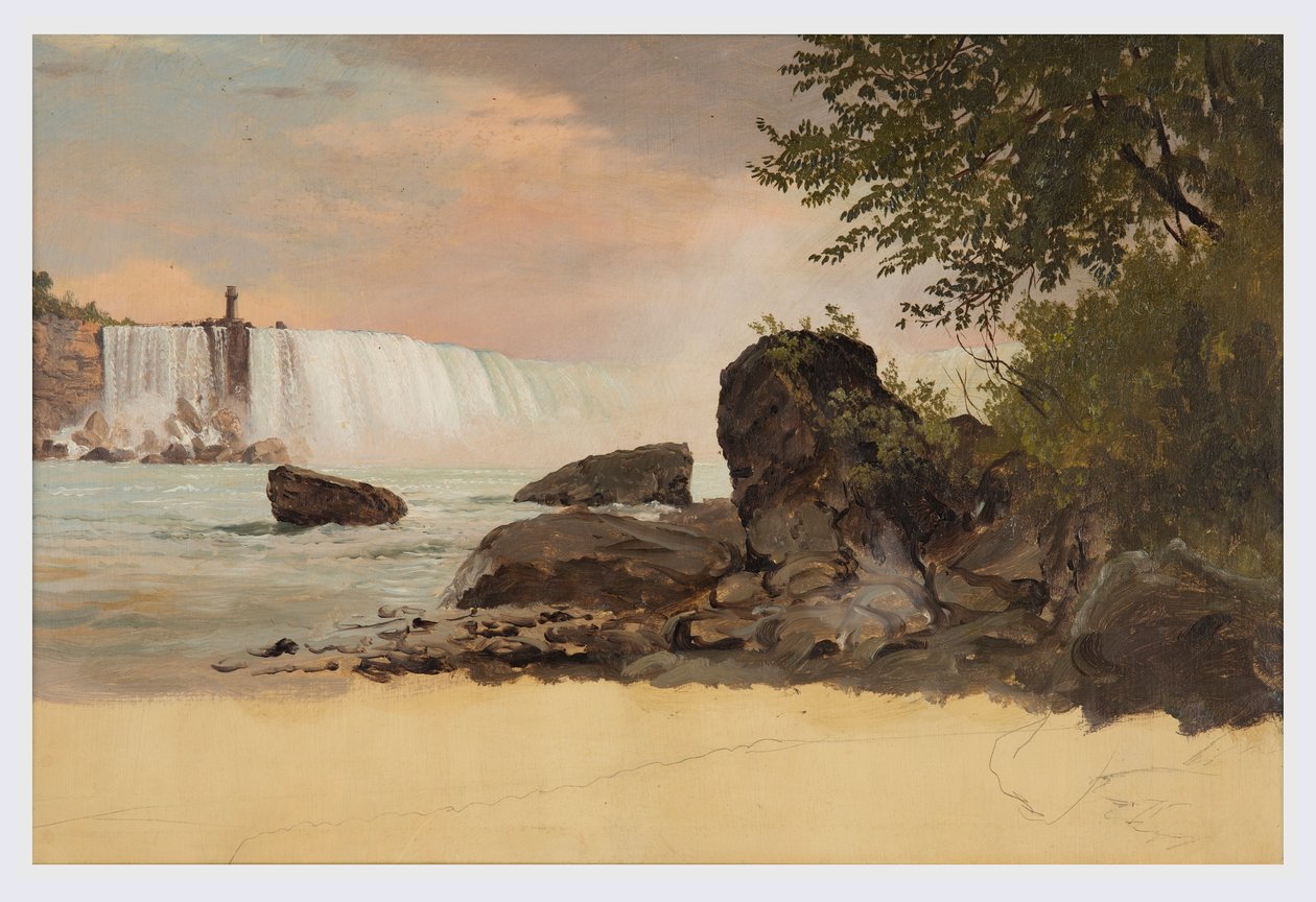 Kresba, Pohled na Kanadské vodopády a Kozí ostrov, září nebo říjen 1856 od Frederic Edwin Church