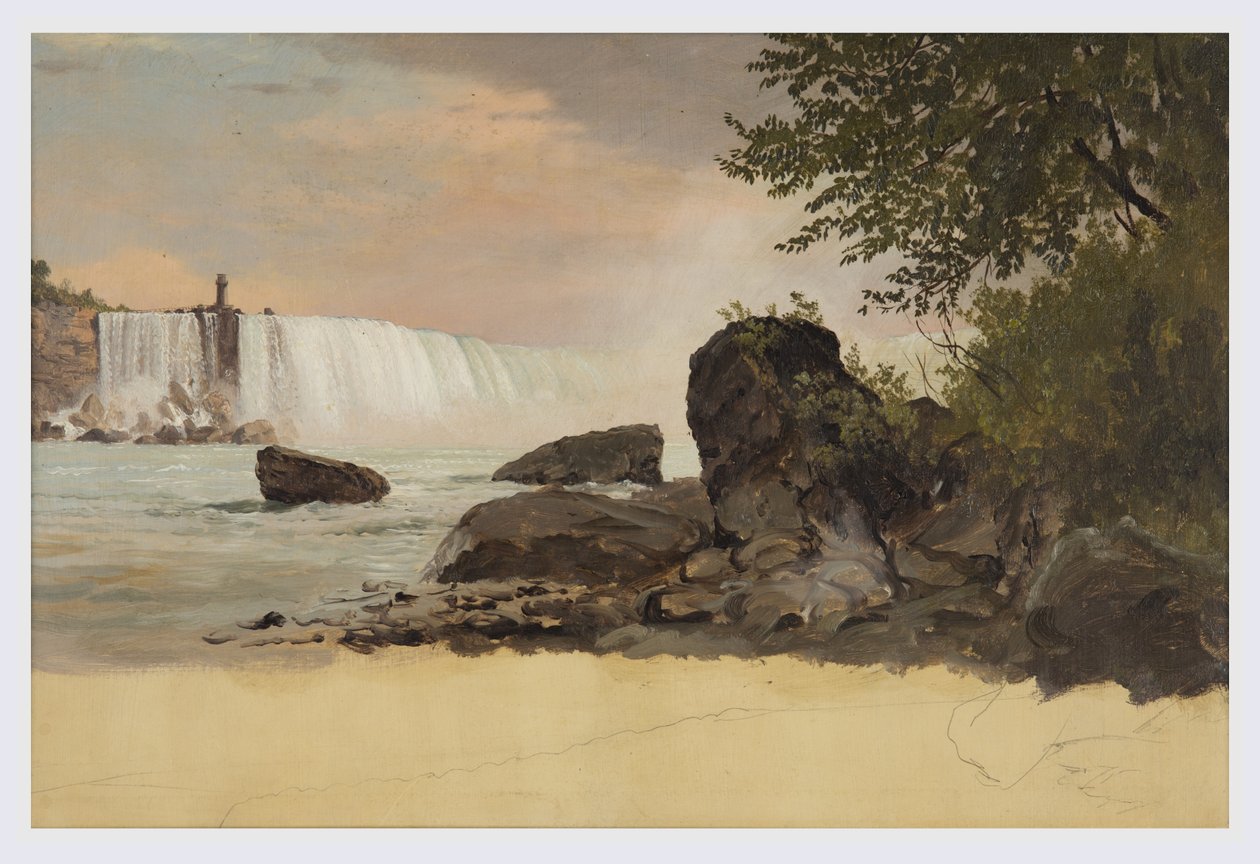 Kresba, Pohled na Kanadské vodopády a Kozí ostrov, září nebo říjen 1856 od Frederic Edwin Church