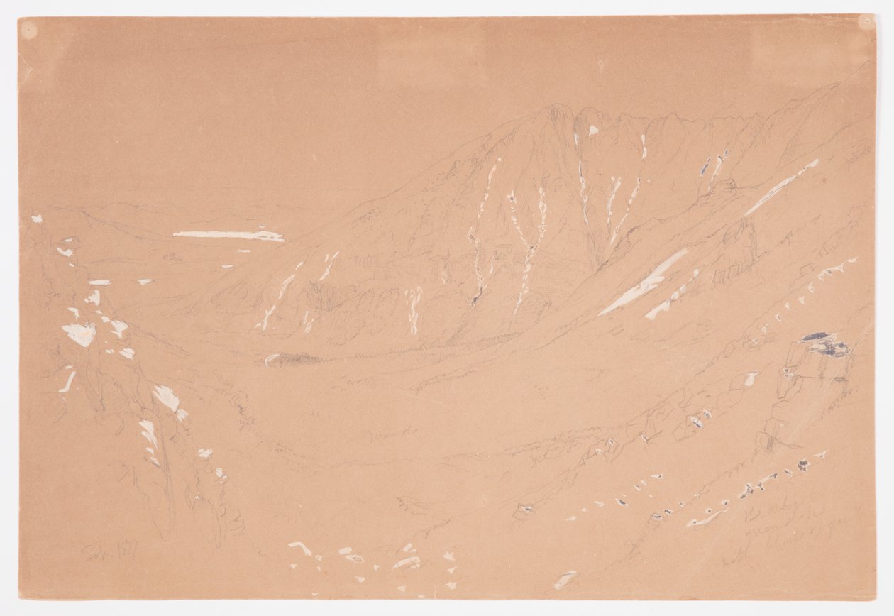 Kresba, Pohled na Velkou kotlinu, Mount Katahdin, září 1877 od Frederic Edwin Church