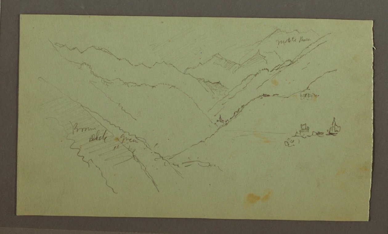 Kresba, Vesnice a strmé horské údolí (Alpy), 1868-69 od Frederic Edwin Church