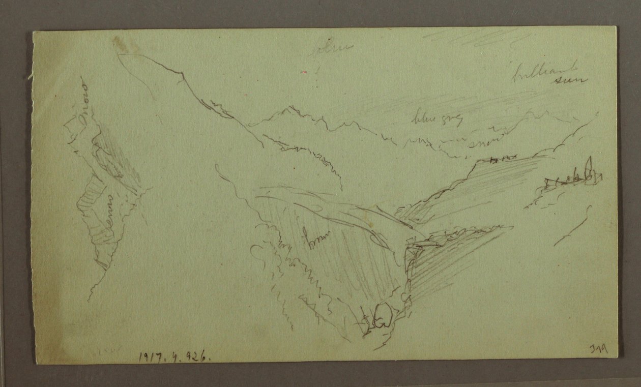 Kresba, Vesnice a strmé horské údolí (Alpy), 1868-69 od Frederic Edwin Church