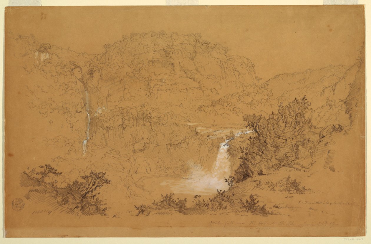 Kresba, Vodopády poblíž haciendy, Chillo, Ekvádor, 26. června 1857 od Frederic Edwin Church