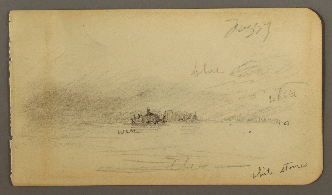 Kresba, Zalesněné pobřeží v mlze, pravděpodobně 1878 od Frederic Edwin Church