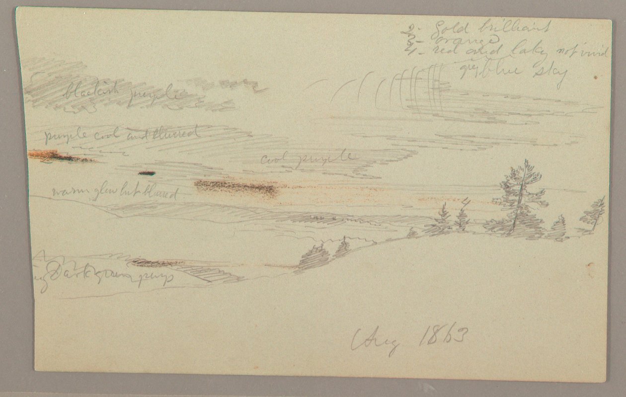 Kresba, Zalesněný svah, Hill country, 1863 od Frederic Edwin Church