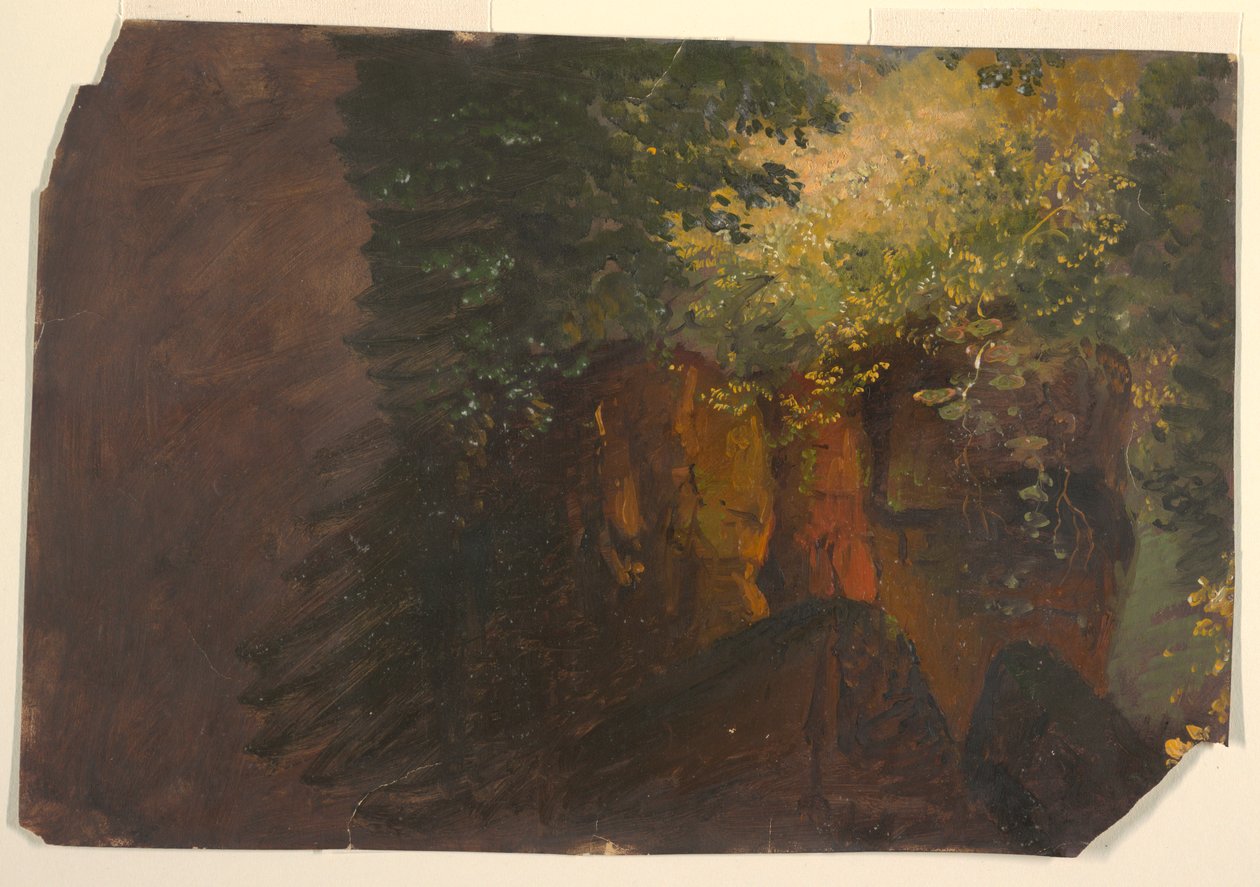 Kresba, Lesní scéna se skalami, 1860-70 od Frederic Edwin Church