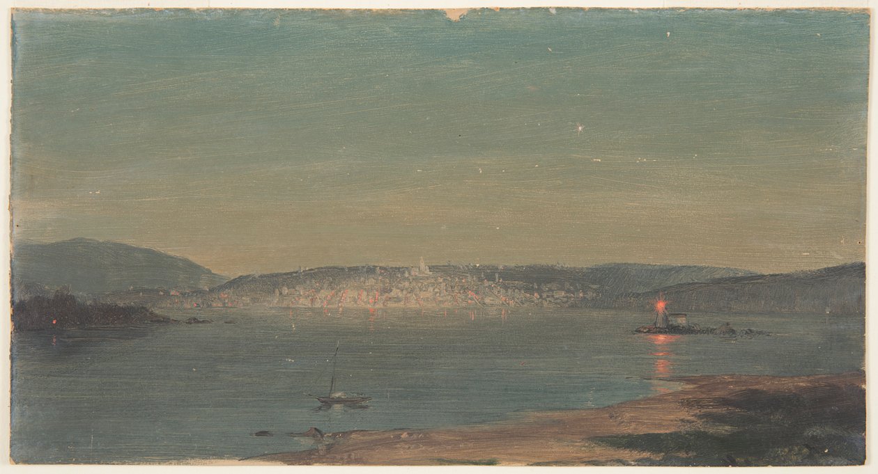 Noční pohled na přístav od Frederic Edwin Church