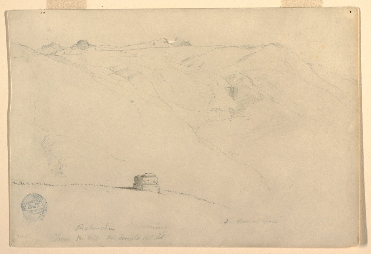 Pichincha, ráno, od chrámu slunce, Quito, Ekvádor, červen 1857 od Frederic Edwin Church